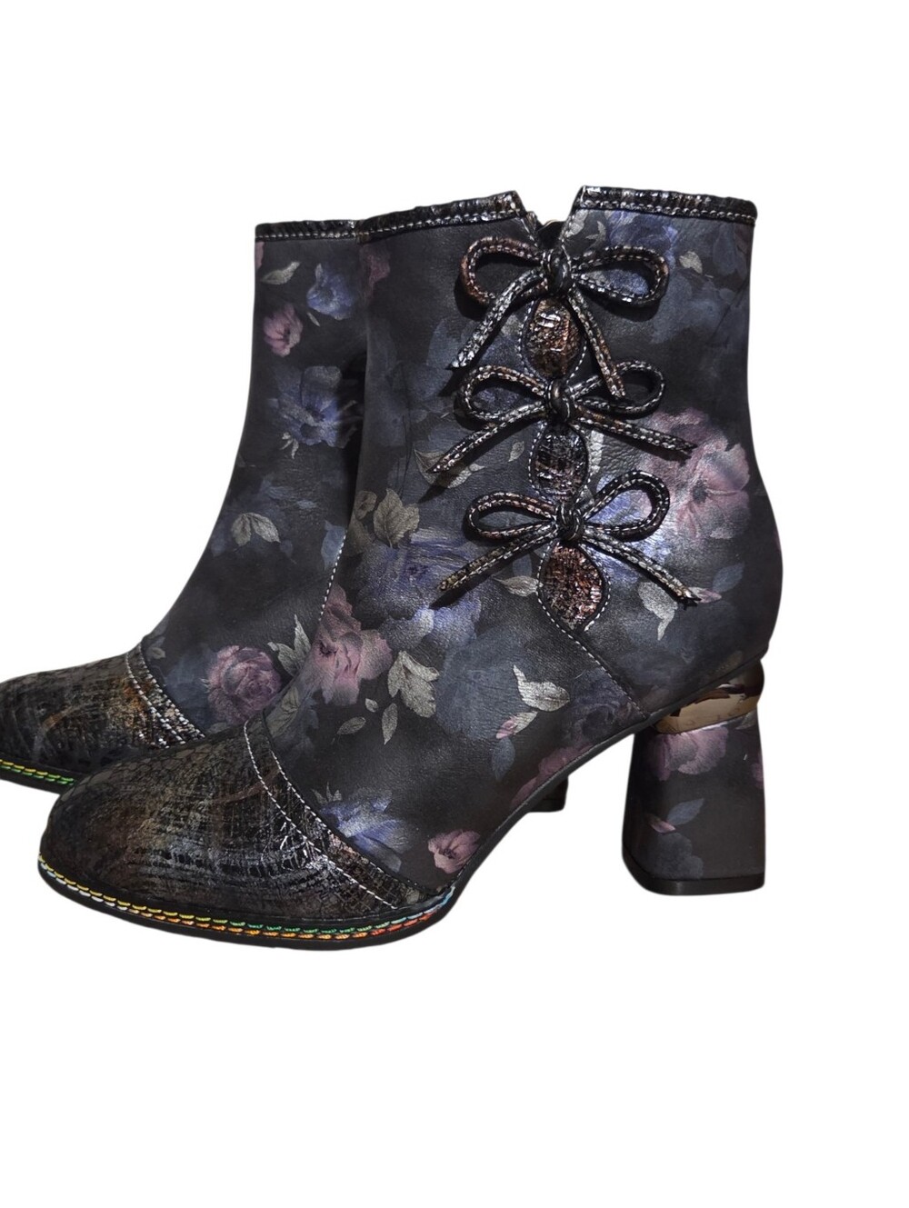 L'Artiste Womens Boots Size 7.5/38 Floral Leather Zip Victorian Gothic Romance
